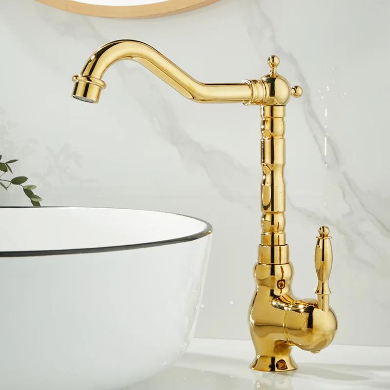 European Style Gold Basin Faucet Chrome Hot and Cold Mixers Antique Wash Basin Faucet Taps 360 Rotating Kitchen Faucet