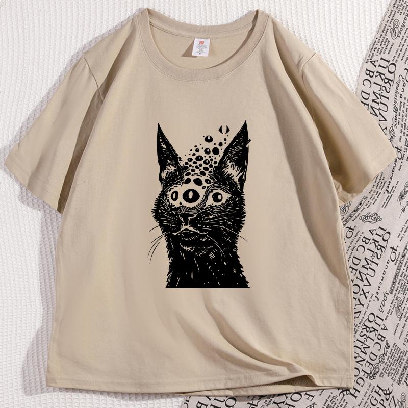 Weirdcore Cat T Shirt Harakuju Creepy Horror Goth Cat TShirt Gothic Dark Aesthetic Tshirt Men Women Graphic T Shirts Clothes