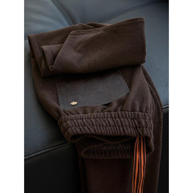 Mens Thick Straight Leg Casual Pants Winter Wool Lyocell Blend Stretch Relaxed Fit