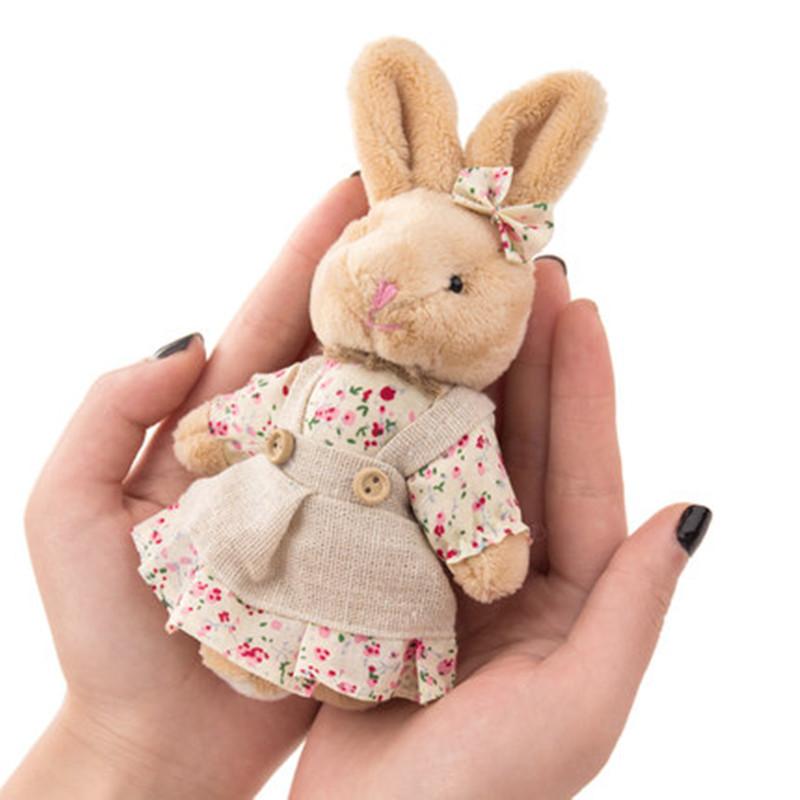 4Pcslot Couple Bear Rabbit Plush Toys Cute Linen Bunny Plush Doll For Girls Key Chain Bag Pendant Children Party Gift Wholesale