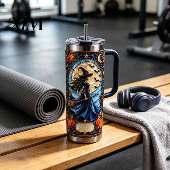 Travel Coffee Mug with Lid 40oz Witch Tumbler, Halloween Gothic Stainless Steel Cup Reusable Insulated Metal Tumbler Handle, Cup, Gifts for