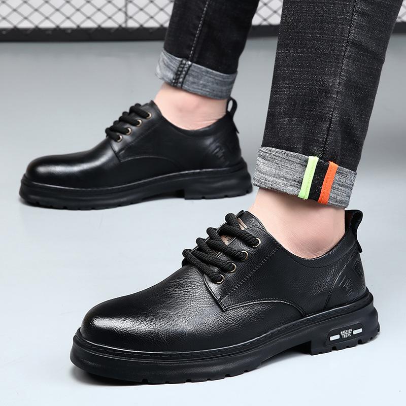 Retro Derby schoenen lente nieuw ademend laag uitgesneden werkschoenen heren ronde neus Amerikaanse grote neus casual kleding leren schoenen