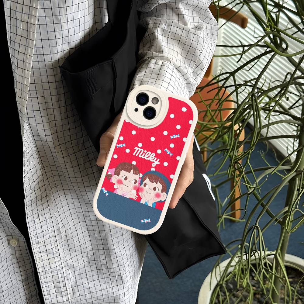 Fujiya Milky Peko Chan Phone Case For IPhone 16 15 14 13 Pro Max 11 12 Plus Leather Silicone Cover