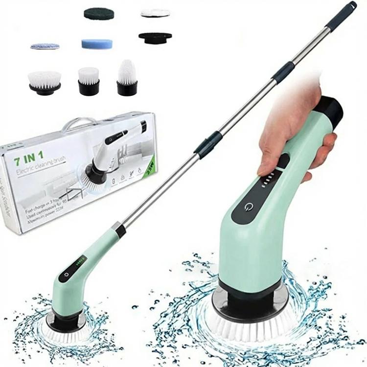 Electric bathtub brush, multi-functional cleaning brush, no dead angles, long handle, telescopic, waterproof, rechargeable, high 9-in-1 зелёный