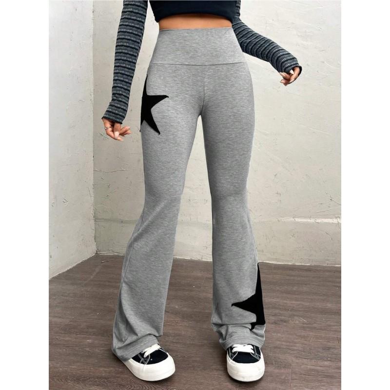 Pantaloni a zampa vita alta da donna Pantaloni casual elasticizzati Stampa a stelle Spessore medio Uso quotidiano