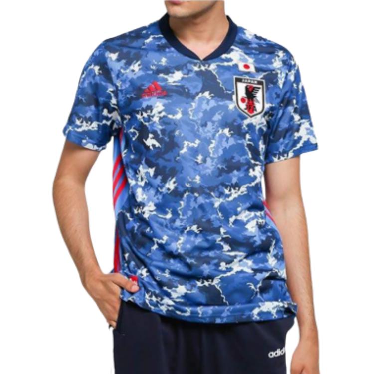 Adidas Japan Home Jersey Shirt Tie-Dye V-Neck Comfortable Versatile Football Shirt Men Tops Blue ED7350