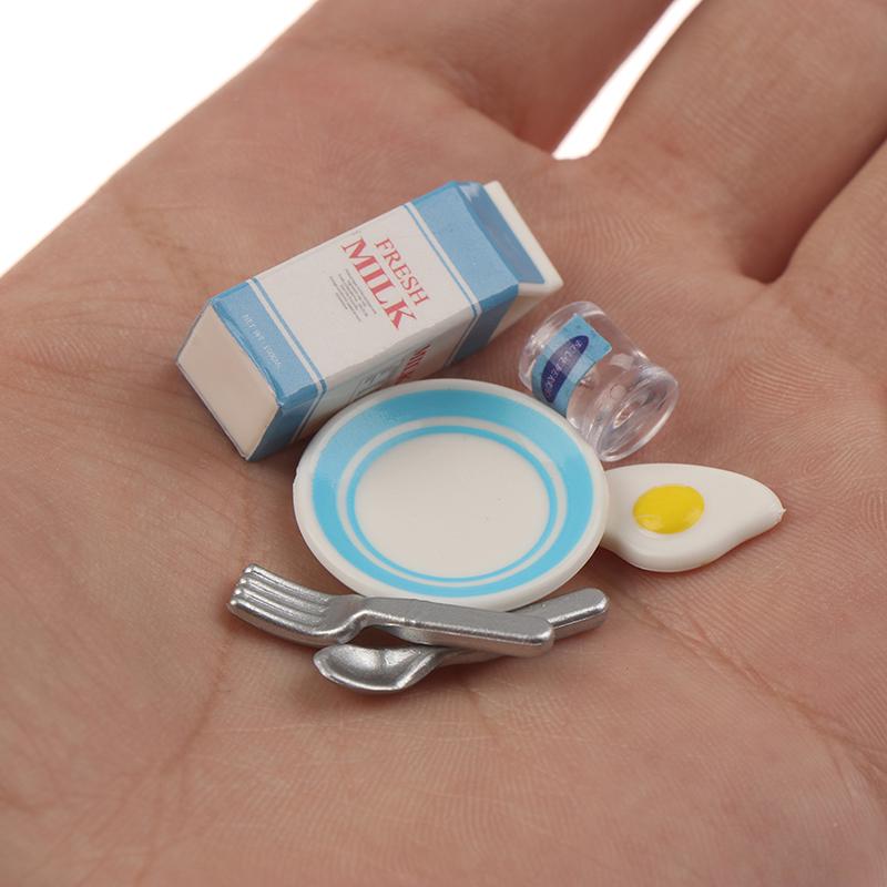 6Pcs Dollhouse Miniature Eggs And Milk Toys Doll Food Kitchen Accessories