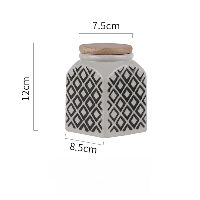 Coffee Bean Storage Can Wooden Cover Ceramic Storage Tank Kitchen Grains Coffee Snacks Tea Bottles Sealed Jars