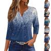 Women's T Shirt Print Button 3/4 Sleeve Daily Weekend Fashion Basic V- Neck Regular Top