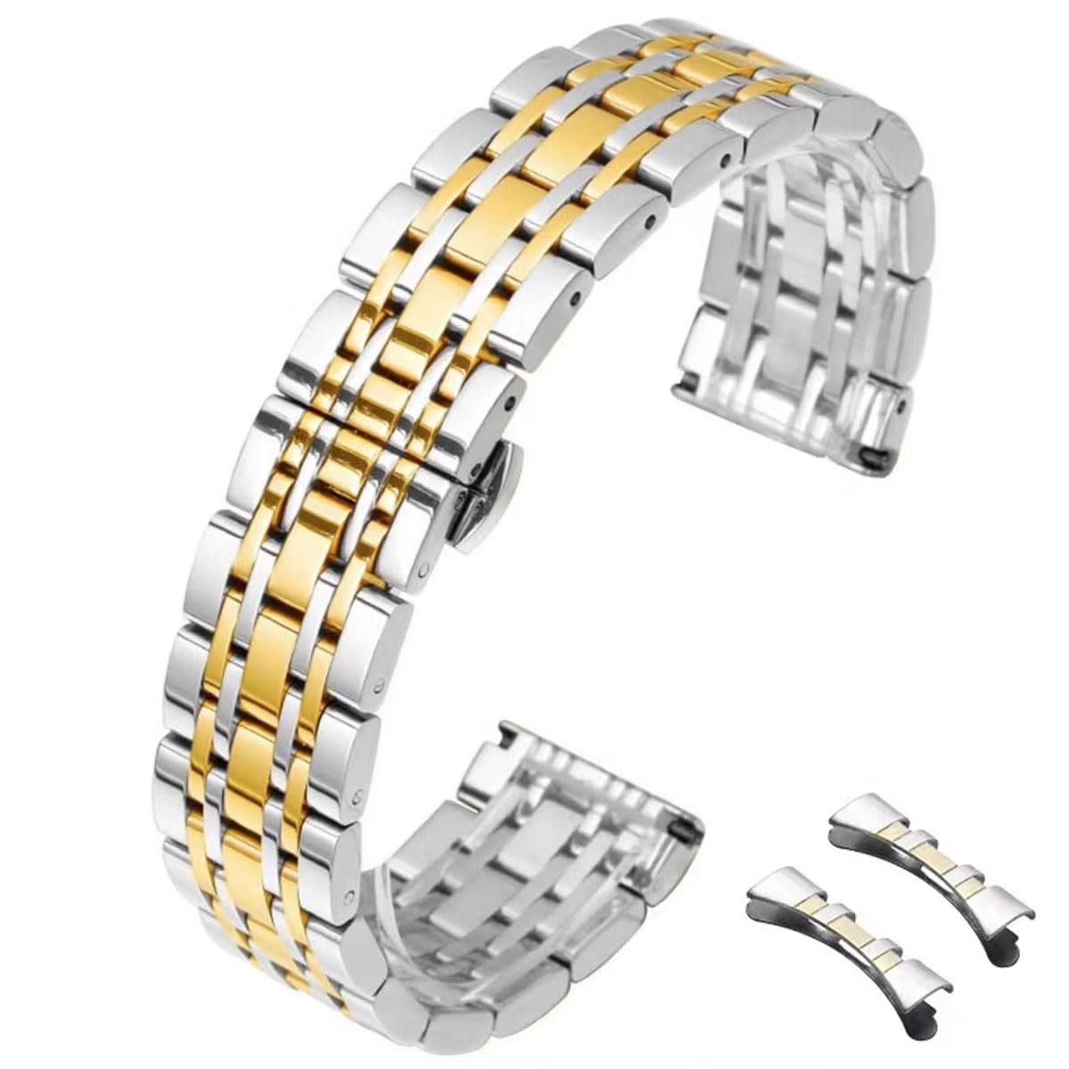 

HEYOZURY Stainless Steel Watch Band, Metal Strap, 12mm, 14mm, 16mm, 18mm, 19mm, 20mm, 21mm, 22mm, Bend and Vertical Interface, Solid Steel Watch
