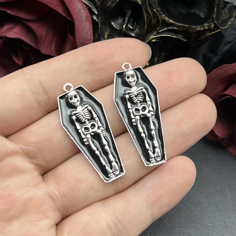 5pcs 41*18mm Gothic Skeleton Charm in Coffin Blood Red black Skeleton Charms Pendant Fit Halloween Making DIY Jewelry Findings