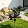 Gift for Gardening Enthusiasts Metal Skeleton Pilot Airplane Wind Spinner with Ground Stake, Vintage American Flag Garden Style Accessory Yard Rustic
