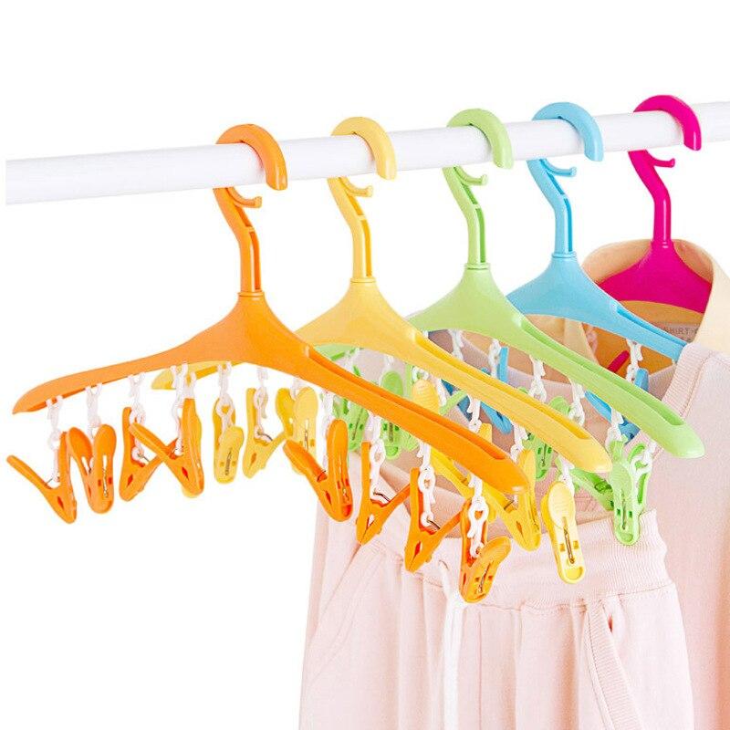 Multi-function Baby Hanger Windproof buckle clothes hanger +8 clips plastic 360 degree rotation drying rack for closet organizer