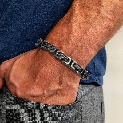 Bracciali Bizantini Chunky da Uomo, Bracciale a Maglie Intrecciate Retro Grigio 8mm in Acciaio Inossidabile, Gioiello Vintage Regalo per Lui Ragazzo