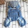 1pc Pet Dog Clothes Stripe Hooded Jumpsuit Denim Puppy Outfit For Outdoor Sleeping Photos Suspenders Clotes Warm Comfortable