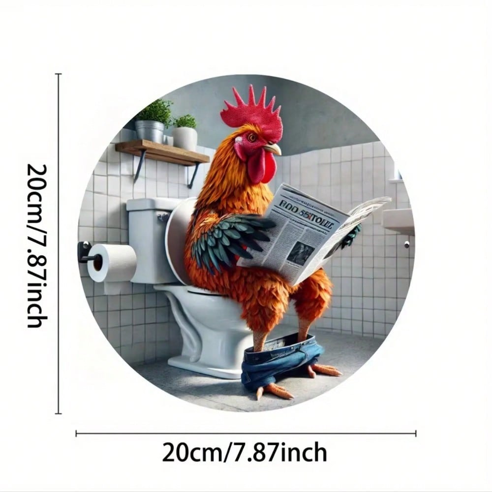 1pc Vintage Humorous Chicken Tin Sign Bathroom Metal Wall Decor Retro Round Art 20x30