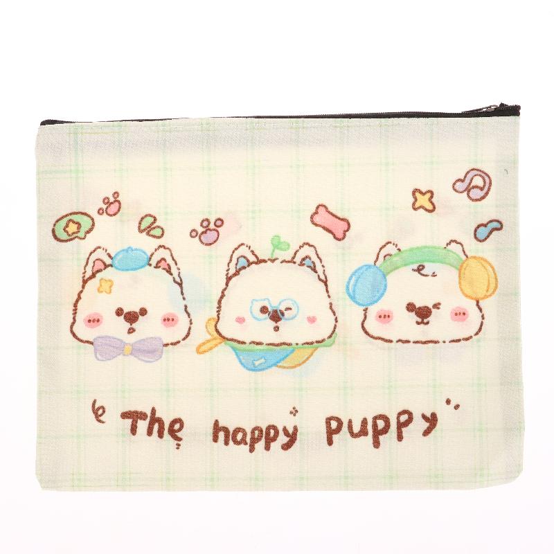 Cute Little Dog Cosmetic Bag Happy Puppy Canvas Makeup Storage Bag Large Capacity Storage Pouch Travel Toiletry Bag