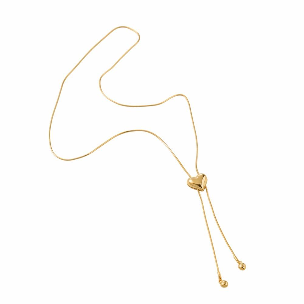 Gold Color Heart Chain Necklace Alloy Heart Pendant Necklace Long Drop Necklace Romantic Gift золотой