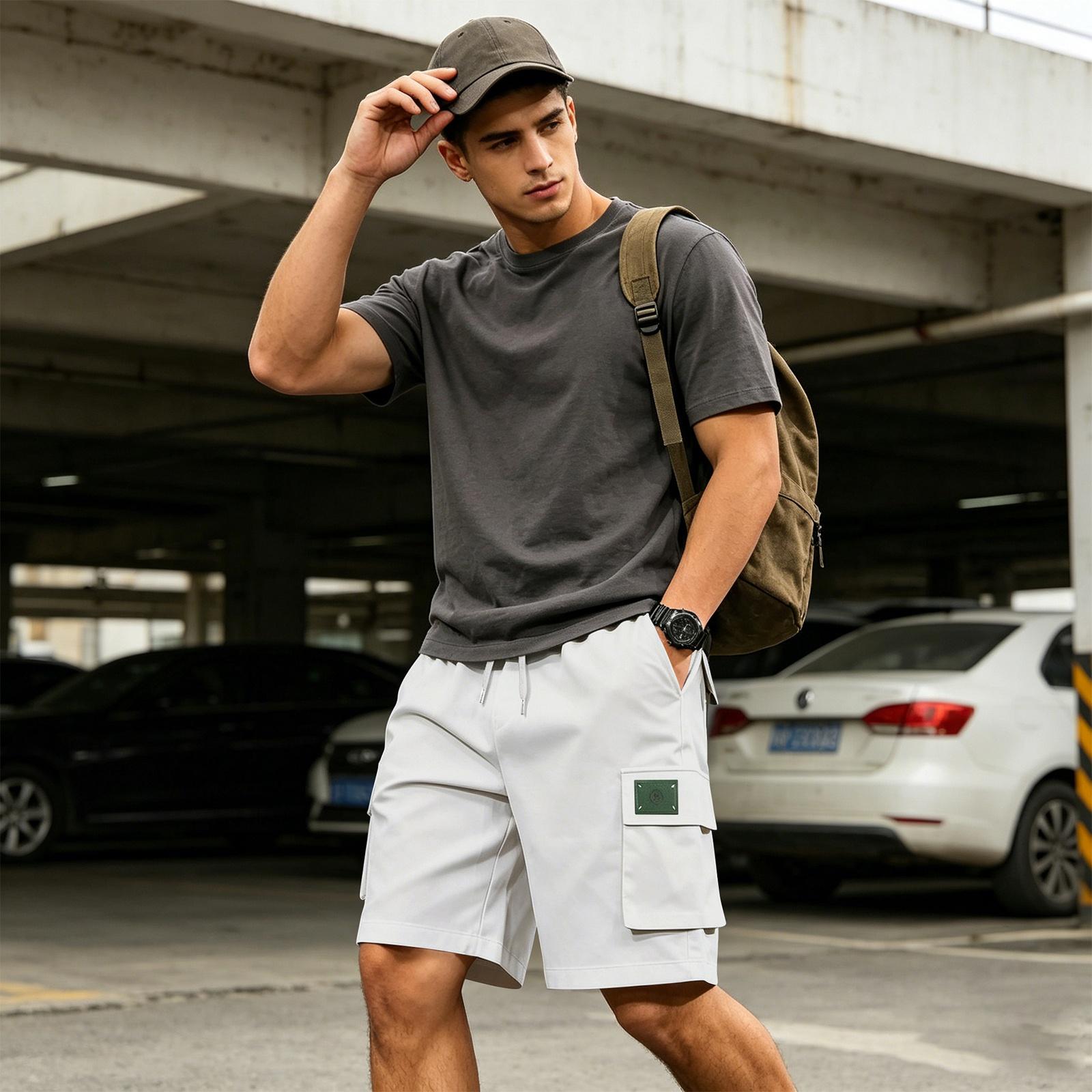 

Men Casual Athletic Drawstring Shorts with Multiple Pockets Lightweight Breathable Fabric Comfortable Fit Suitable for Outdoor and Everyday Wear M белый