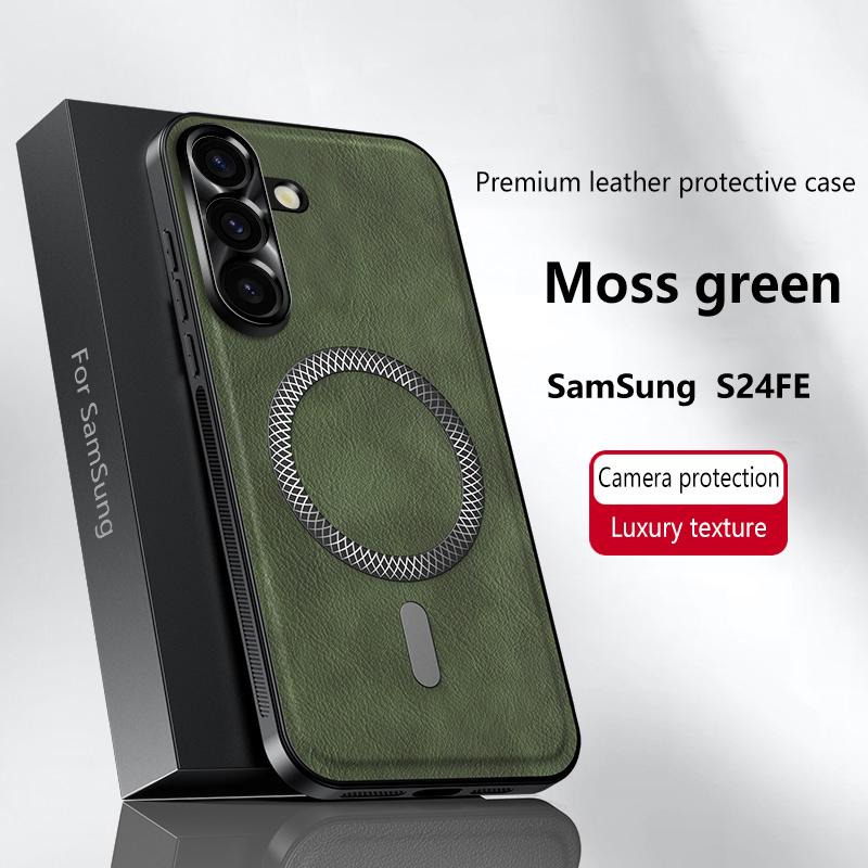 For Samsung Galaxy S24 Ultra Plus FE Case Magnetic Elegant Leather Wear-Resistant Lens Fully Covered Non-Slip Grip Edge Cover