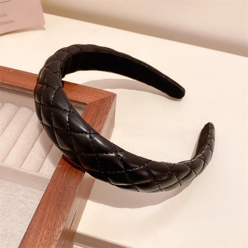 Stunning Women Synthetic Leather Headbands Sponge Padded Hoop Plaid Stitching Finishing Party Holiday Headpiece Leather Fabric