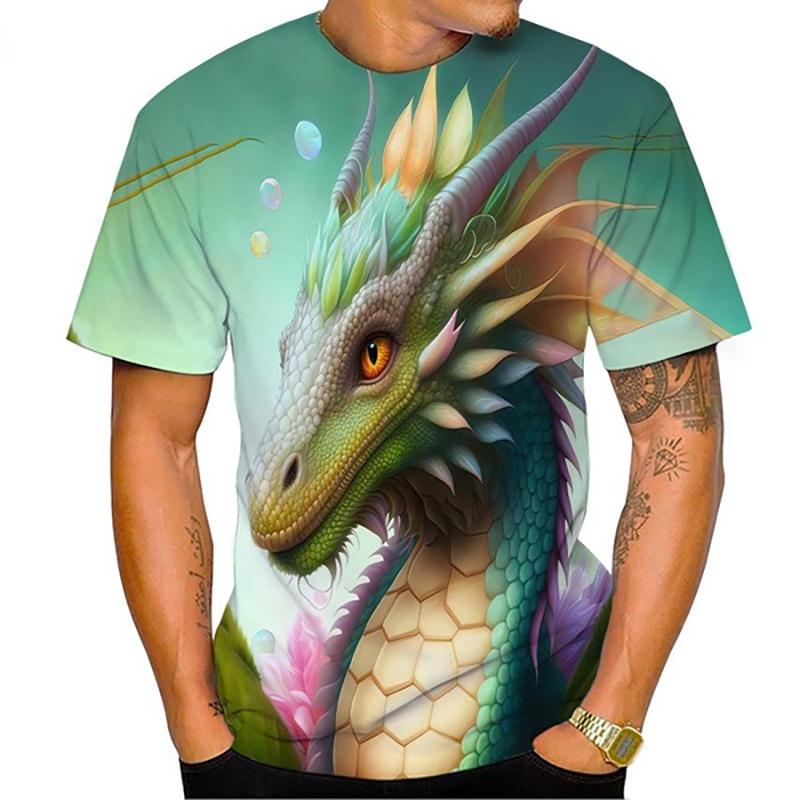 Tricouri cu Imprimeu 3D Floral Dragon Nou Bărbați Femei Modă Gât O Mânecă Scurtă Tricou Supradimensionat Harajuku Y2k Topuri Tricouri Haine Copii