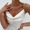 Simple Wind Rose Flower Pendant Long Necklace, Temperament Stacked Bead Chain Collarbone Necklace