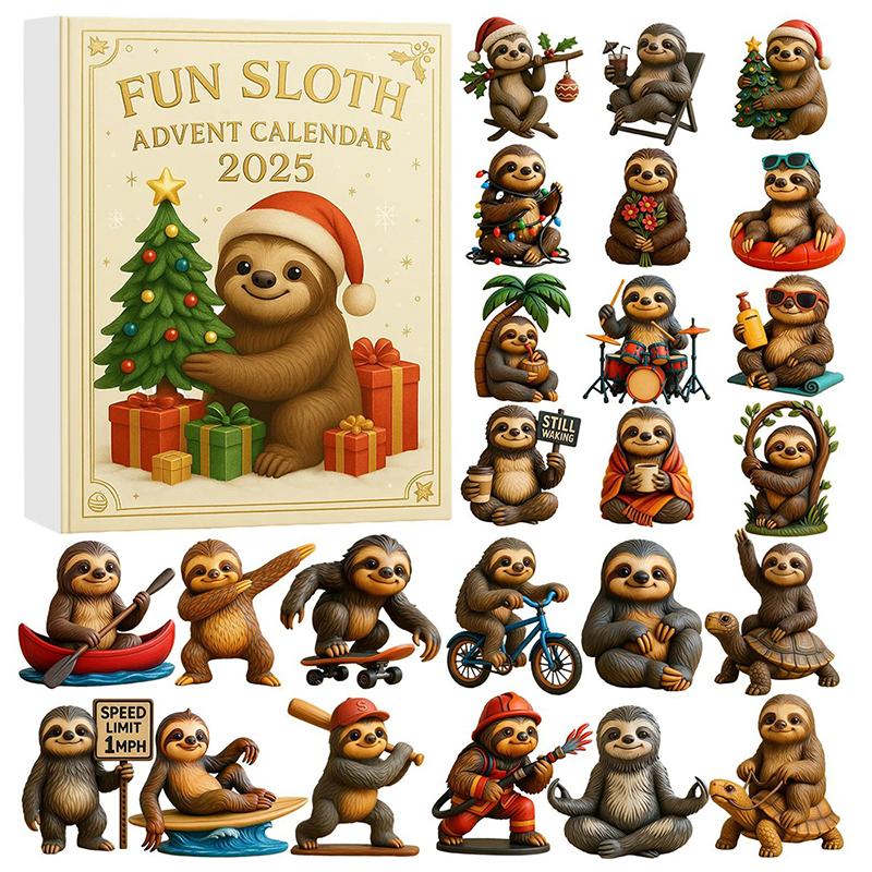 Fun Sloth Advent Calendar 2025, 24 Day Christmas Countdown Calendar With 24 Pcs Cute Collectible Sloth Ornaments