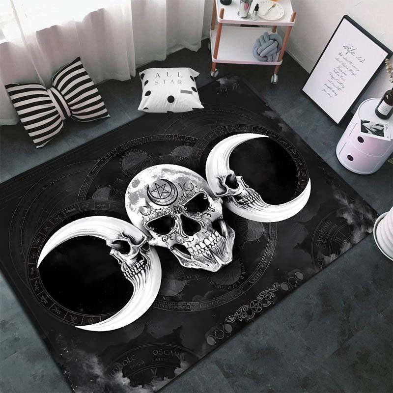 Gothic Skeleton & Moon Area Rug, for Living Room, Bedroom, Office - Gothic Style Home Decor Mat