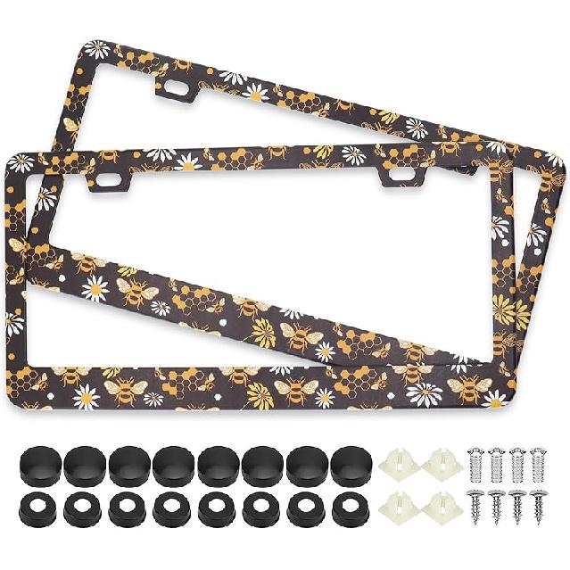 Splicing Skull Ghost Bat License Plate Frames, 2 Pack Halloween Horror Car Plate Frame, Stainless Steel License Plate Holders Covers With Free Screws