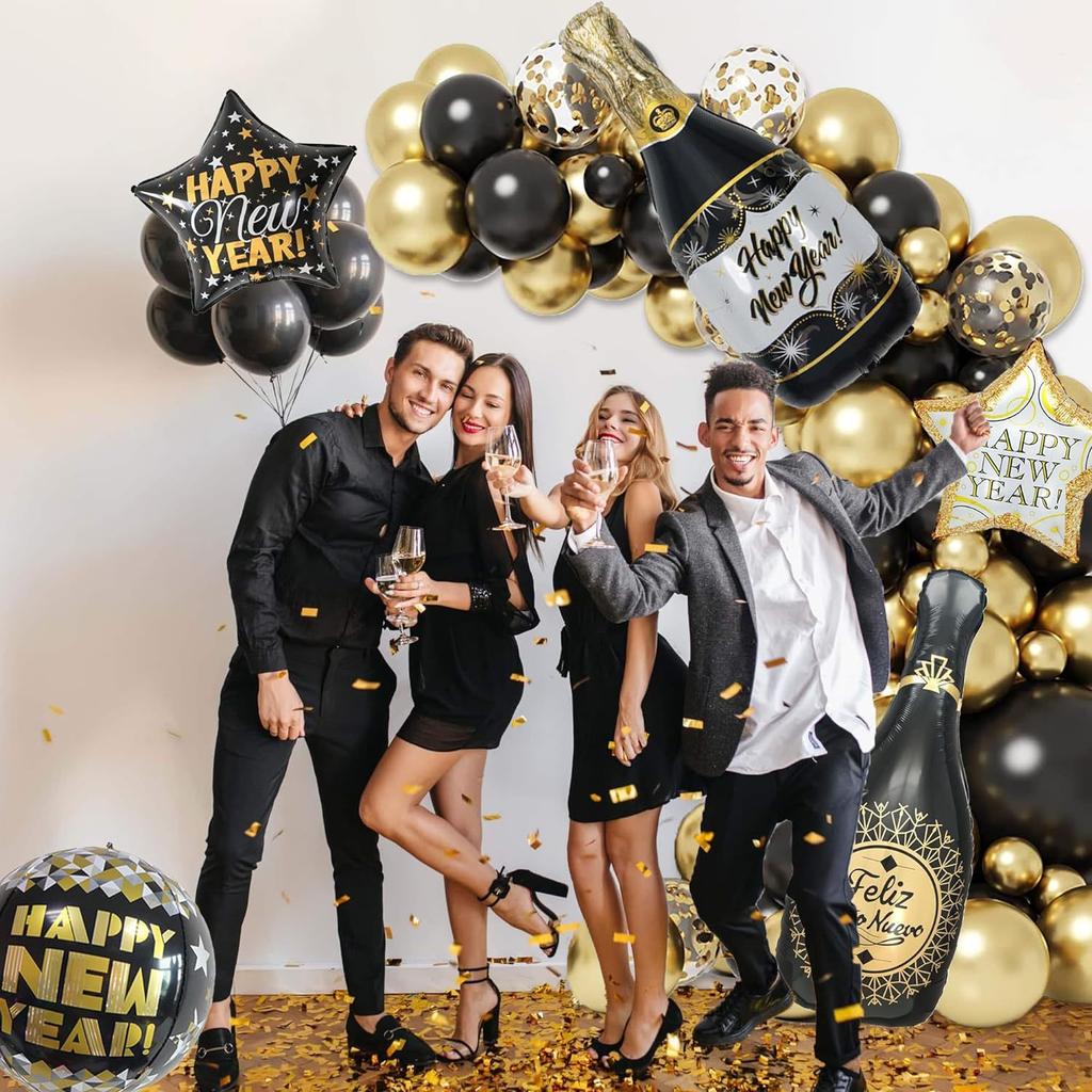 116Pcs Happy New Year 2026 round and star Balloon  New Year's Eve Countdown Party Gala Celebration Balloon Party Decoration