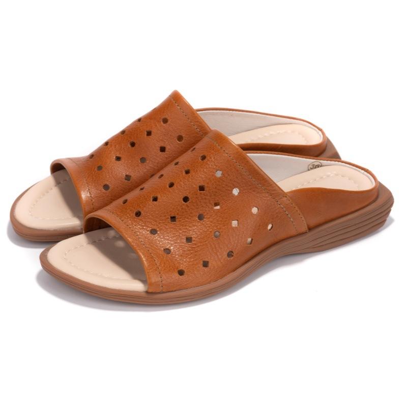 

Кожаные прохладные тапочки женские летние ретро полые мягкая подошва удобные с открытым носком повседневные тапочки 40