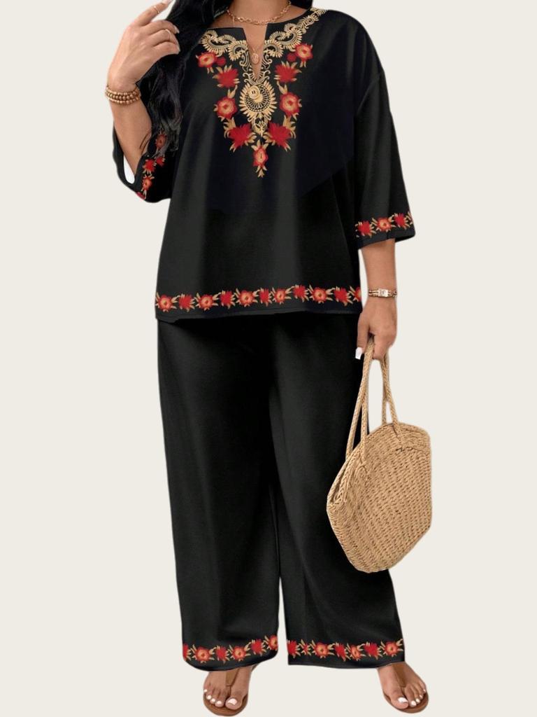 Middle Eastern Muslim Print Two-Piece Set with Exquisite Imitation Embroidery for Cross-Border E-Commerce in Malaysia