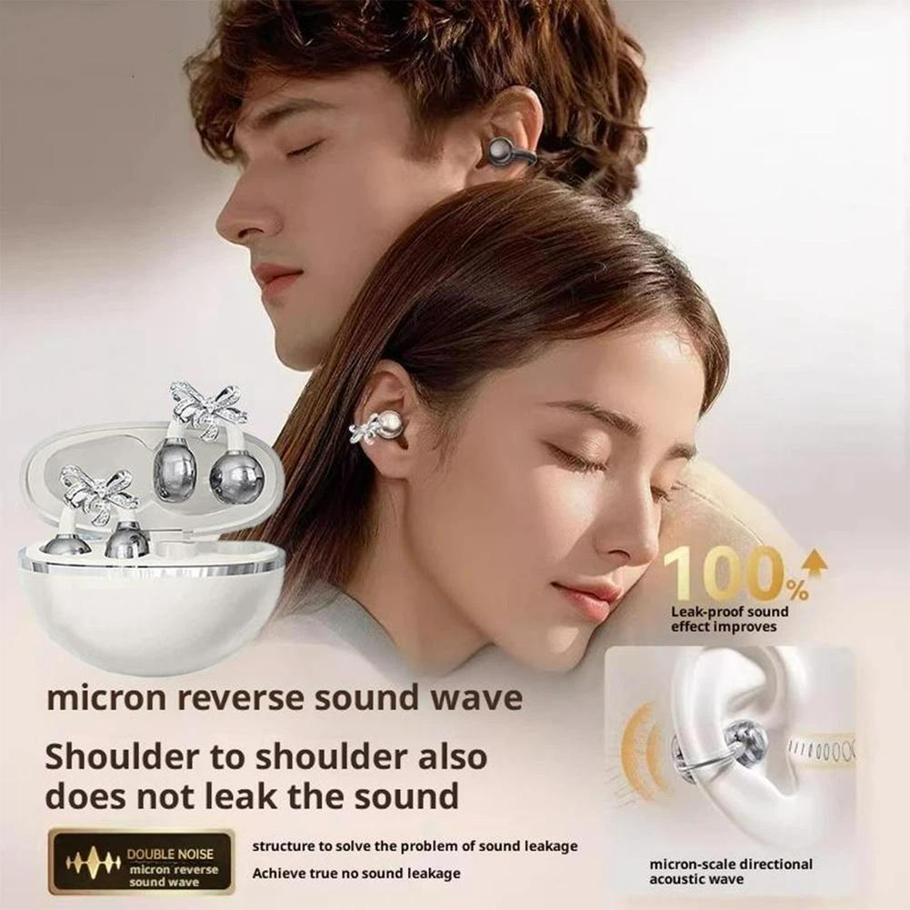 Clip-on Earbuds Wireless Bluetooth 5.4 Open Ear Headphones with Detachable Crystal Bowknot Earrings Eearphones For Sports, Fitness & Workouts