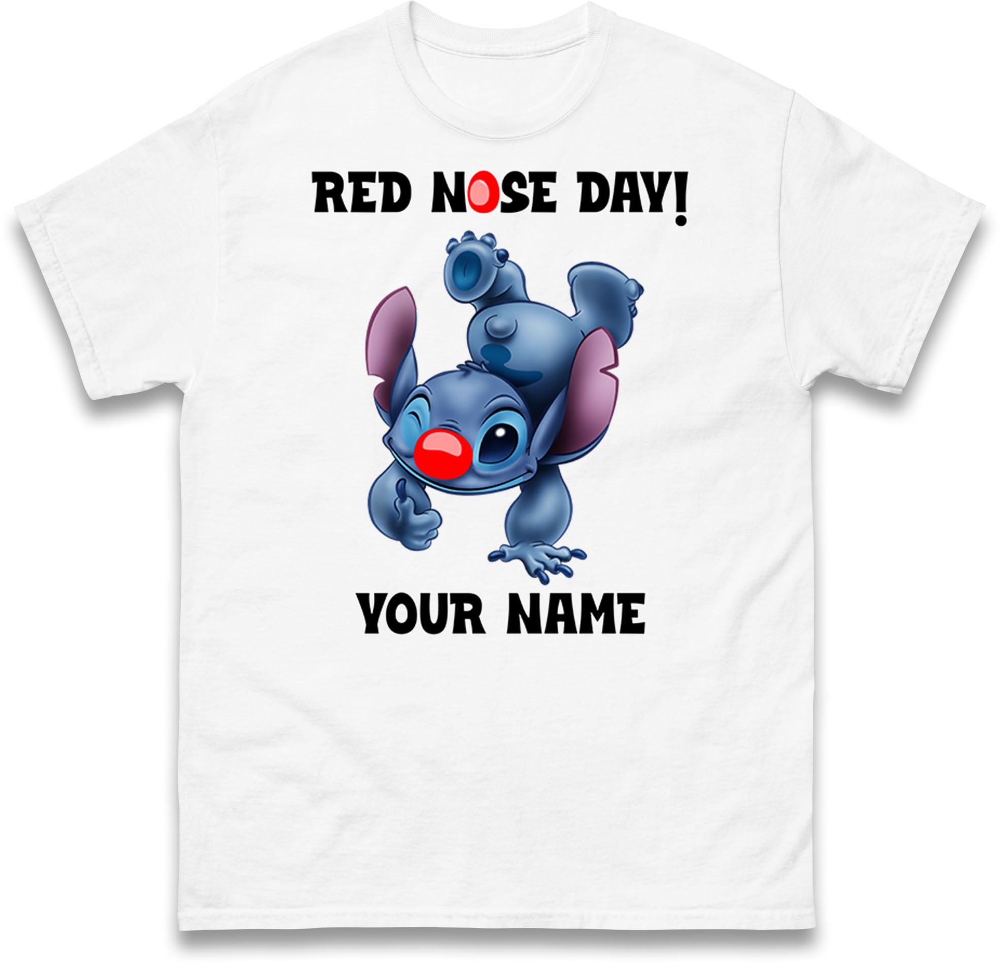 Personalized Your Name Red Nose Day Disney Stitch Mens T Shirt Womens Tops Tees 4XL