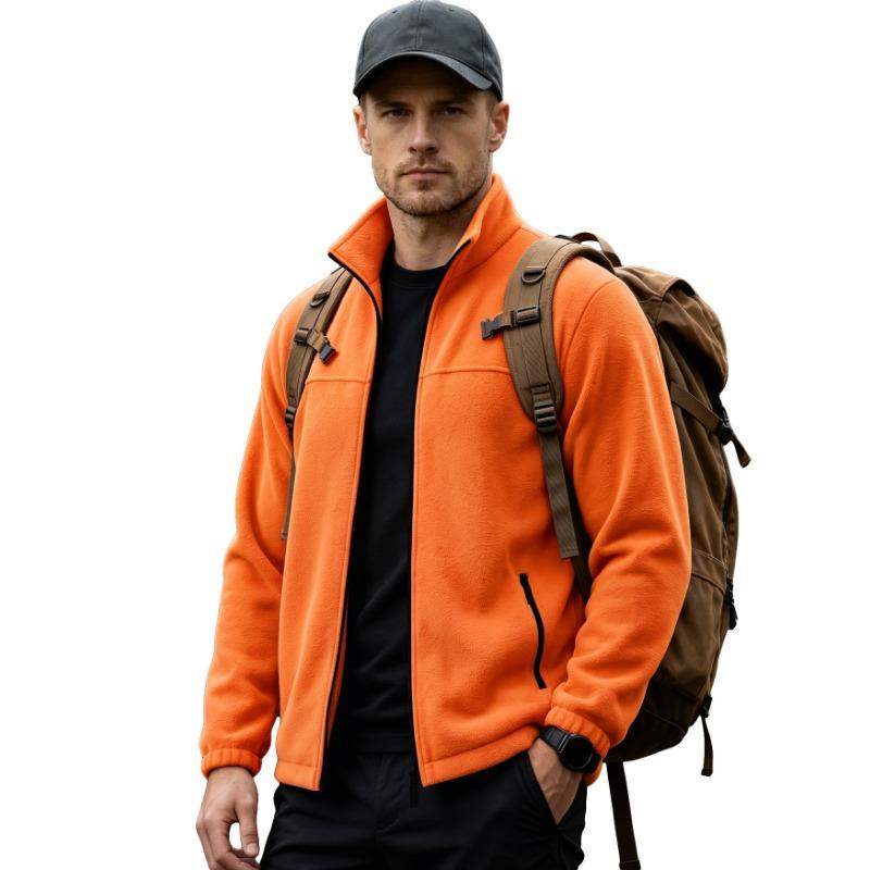 Men S Fleece Zip Stand Collar Jacket Outdoor Warm Plus Size
