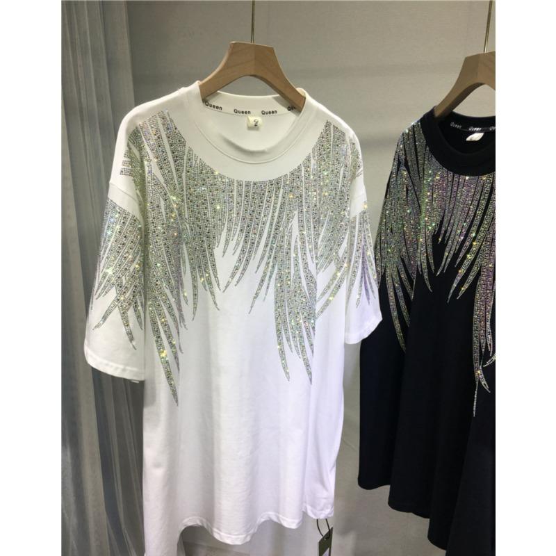 Women's Oversized T-shirt Sparkly Rhinestone Wing Design Casual Loose Short Sleeve Top