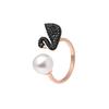 Swarovski ANEL ICÔNICO SWAN Cisne Negro Forma Elegante de Pérola Feminino Preto 5296471+5296470+5256266