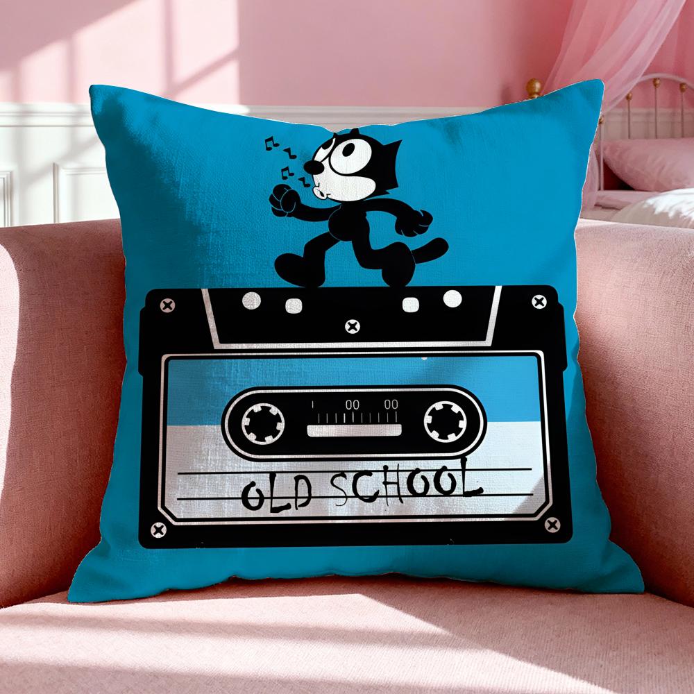 Cartoon F-Felix The Cat Cushion Cover Breathable Linen Pillowcase Summer Odorless Eco-Friendly Invisible Zipper Washable