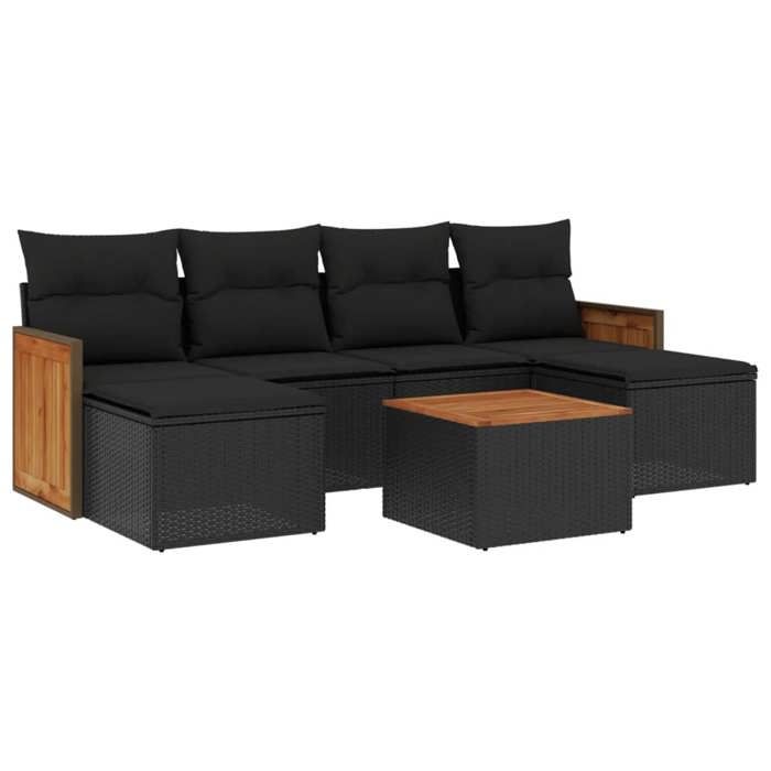 VidaXL Salon de Jardin avec Coussins 7 pcs, Canapés de Terrasse, Ensemble de Meubles de Patio, Mobilier d'Extérieur, Noir 3227903