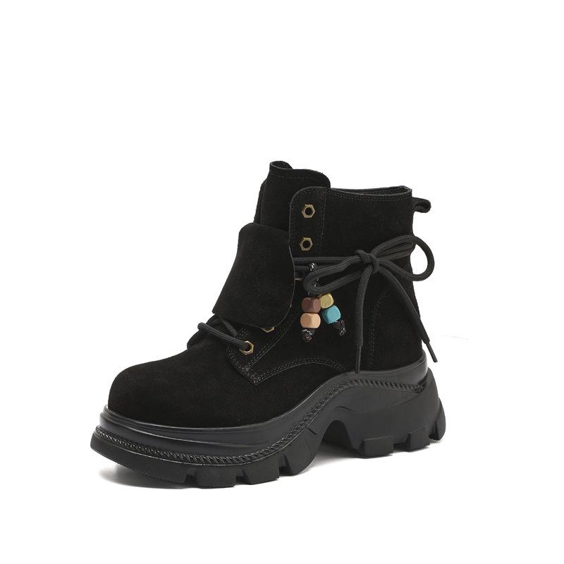 2025 Autumn and Winter New Thick-soled Heightening Martin Boots Women's British Style Lace-up Fashion Knight Boots Women's Boots High Value