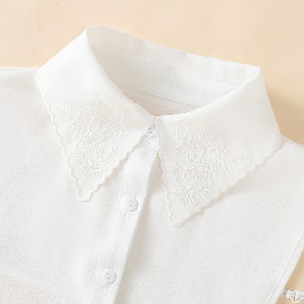 Women's White Fashionable Embroidered Collar, Chiffon Fake Collar, Small Grass, with Sweater, Base Shirt, Versatile, Detachable