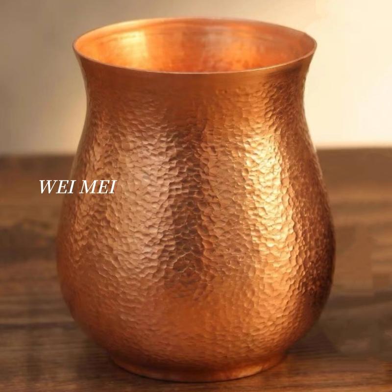 Handcrafted Pure Copper Vintage Coffee Mug,Home 350ml Tea Cup,Outdoor Camping Engraving Hammer Texture Cold Drink Cup Drinkware
