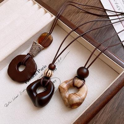 Ethnic Wind Long Necklace Irregular Geometric Wooden Beads Sweater Chain Jewelry  for Women Men