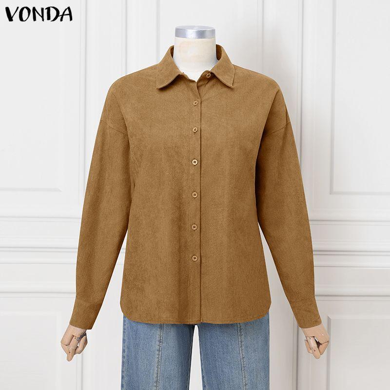 

VONDA Женская блузка с лацканами, однотонная, свободного кроя, с длинным рукавом, на пуговицах 5XL хаки