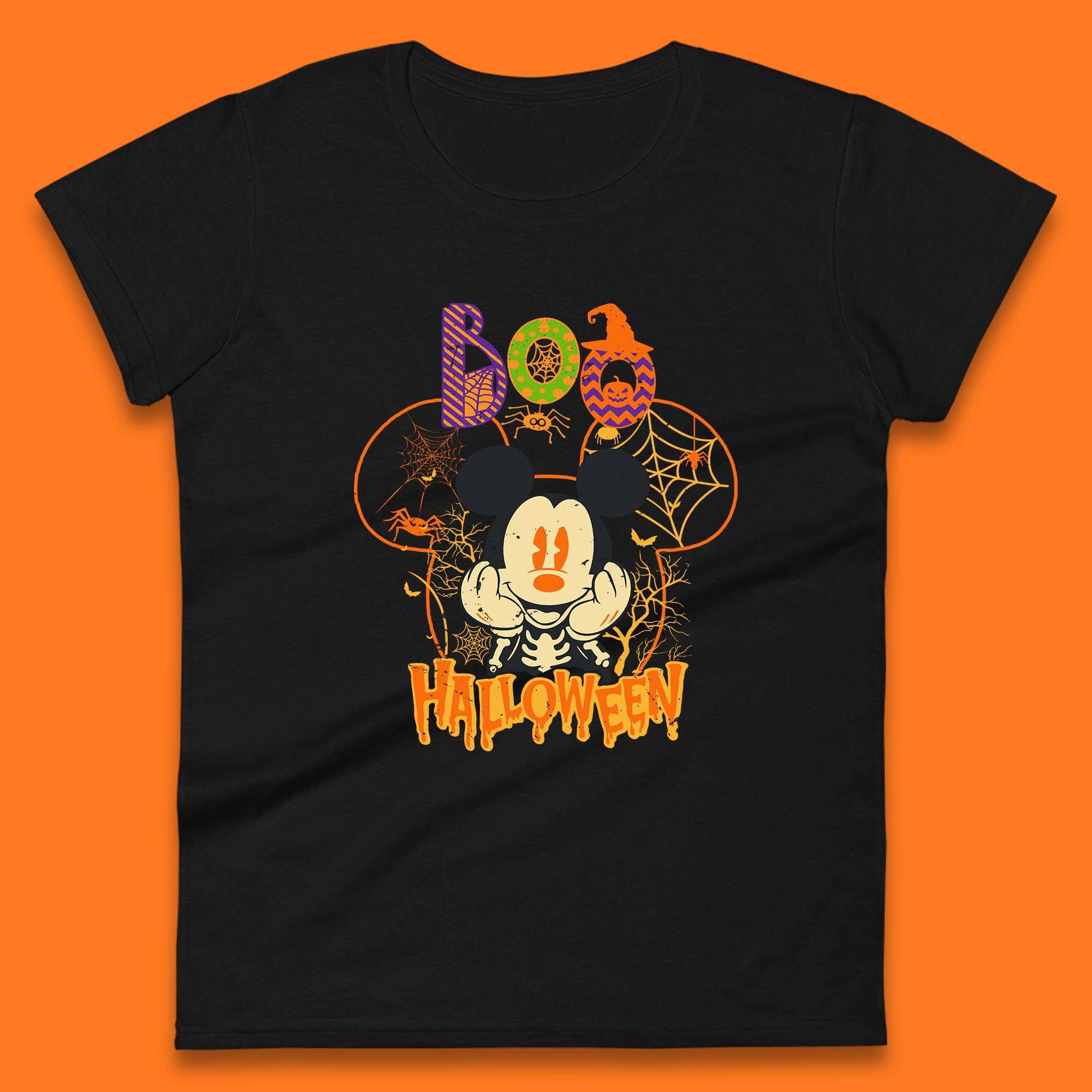 Boo Halloween Mickey Mouse Skeleton Horror Scary Disney Halloween Disneyland Trip Womens Tee T Shirt Mens Tops Unisex Top S