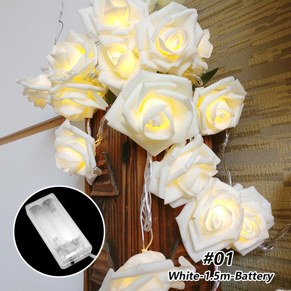 1.5/3m 20 Lights Rose Flower Shaped LED Light String Warm Lights Home Garden Party Decoration Lights Christmas Wedding Party Decoration