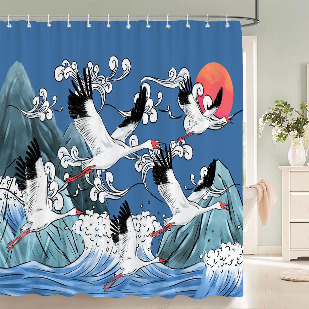 Waterproof Polyester Fabric Shower Curtains Japanese-Style Printing Bathroom Curtains For Home Decoration Curtain