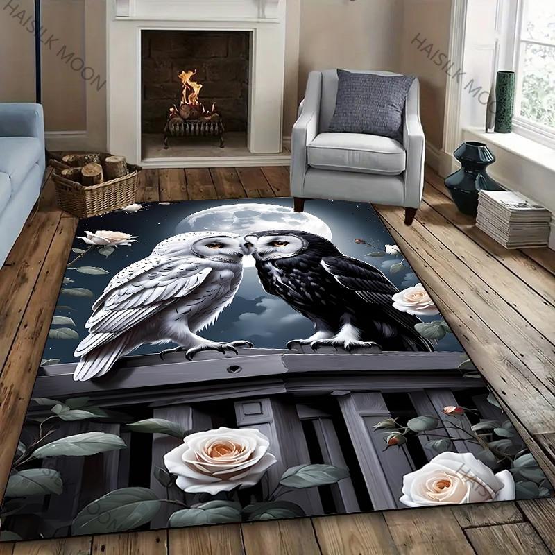 1PC Dark Style Owl Printed Carpet New Release! Rug for Living Rooms Bedrooms, Office Areas, Durable Machines Washable Mat Gifts