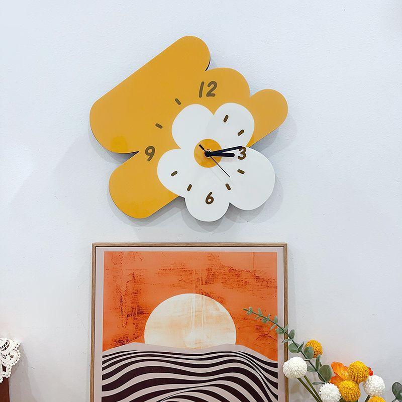 Simple and Creative Cartoon Artistic Flower Clock, Silent Wall Clock for Living Room and Dining Room, Cute Clock for Flower Shop